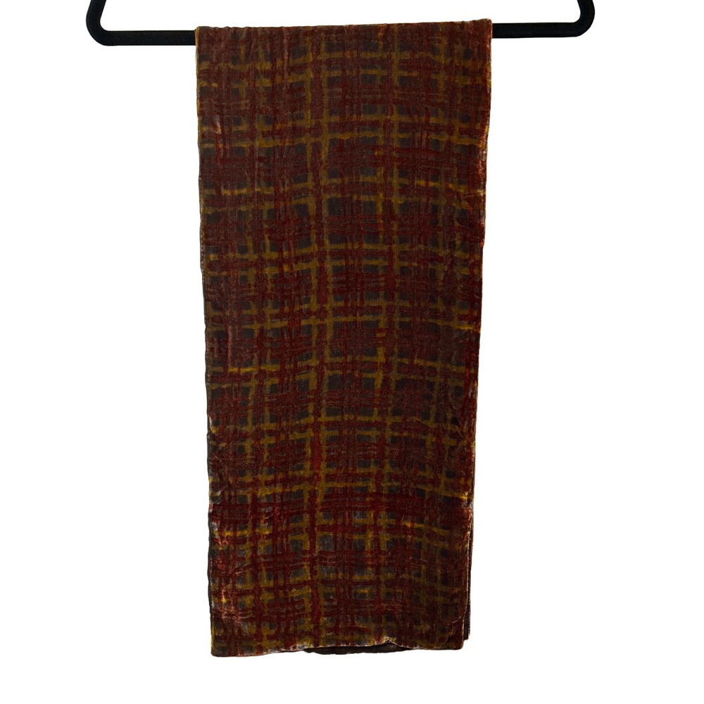 VTG Elaine Gold Collection XIIX Velvet Silk Blend Shawl Scarf‎ Brown Gold Plaid